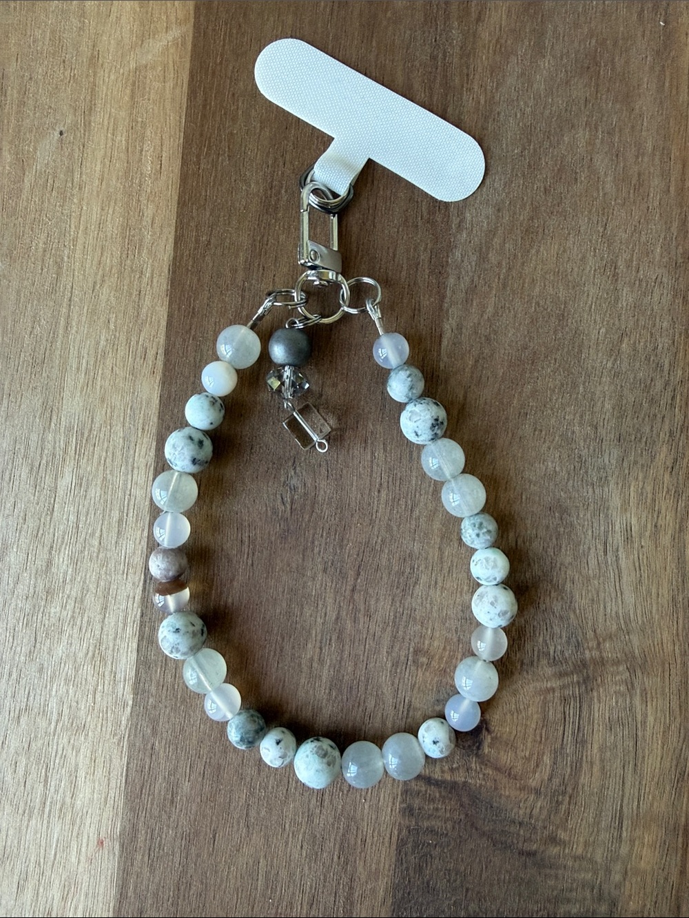 ⭐️ 113. Handmade real Stone -ARCTIC SLV- phone strap bracelet clip on